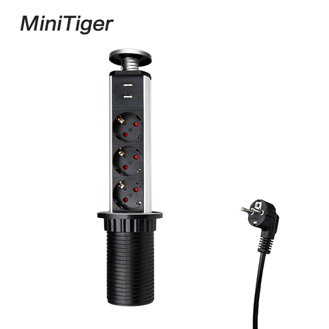 Minitiger – 3 prises de courant 16a, 2 ports de chargement USB, pour Table de cuisine, bureau, comptoirs rétractables, prise EU/FR ► Photo 1/6