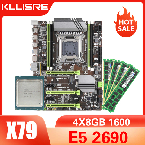 X79 carte mère combo kit LGA 2011 Xeon E5 2690 4 pièces X 8 GO = 32 GO 1600MHz DDR3 ECC REG mémoire ► Photo 1/6