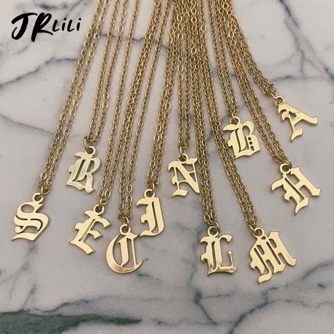 Collier Initial pour femmes lettre collier femmes or acier inoxydable ancien anglais lettre initiale collier chaîne cadeau d'anniversaire ► Photo 1/6