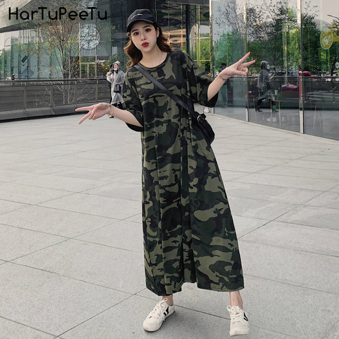 Ample décontracté t-shirt Maxi robe femmes été 2022 grande taille Camouflage robes avec poches latérales pour la maison longue t-shirts en coton ► Photo 1/6