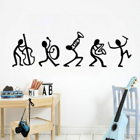 Bande dessinée drôle petits hommes musique groupe guitare Stickers muraux vinyle décor à la maison pour enfants chambre salle de jeux décor auto-adhésif Mural 4069 ► Photo 1/3