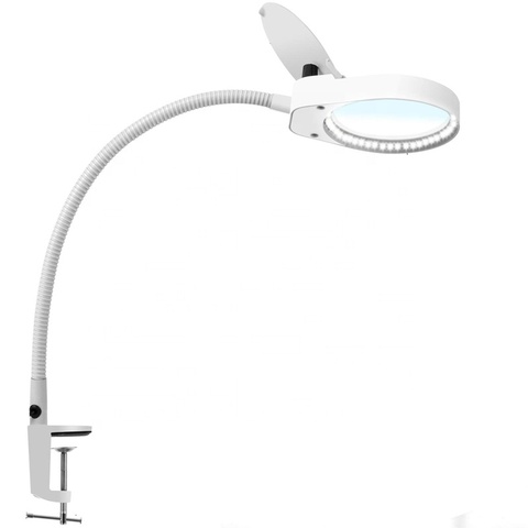 Lampe loupe 8x 15x LED, pince métallique, lampe de bureau, bras pivotant, intensité sans interruption, loupe lampe à LED 3X10X, lentille de 100mm de diamètre blanc ► Photo 1/6