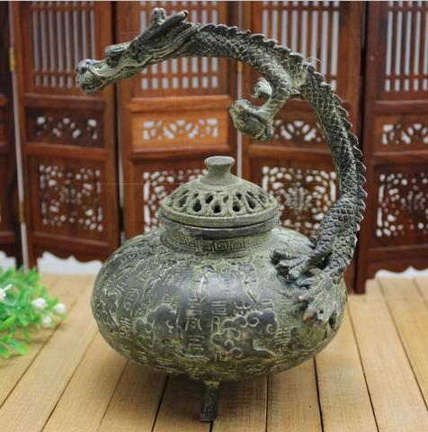 Statue en cuivre artisanat Antique bronze Baishou dragon brûleur d'encens ► Photo 1/3