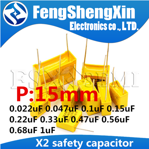 Condensateur de sécurité X2, 15mm, 0.022UF, 0.047UF, 0.068UF, 0.1UF, 0.15UF, 0.22UF, 0.33UF, 0.47UF, 0.68UF, 10 pièces ► Photo 1/3