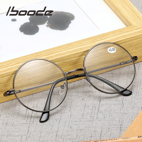 Iboode-lunettes de lecture rondes en métal fini dioptre + 1.0 1.5 2.0 2.5 3.0, lunettes de lecture unisexes, presbytes pour hommes et femmes ► Photo 1/6