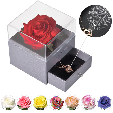 Boîte à bijoux Rose éternelle avec 100 langues je t'aime collier saint valentin cadeaux de fête des mères pour les femmes de petite amie ► Photo 1/6
