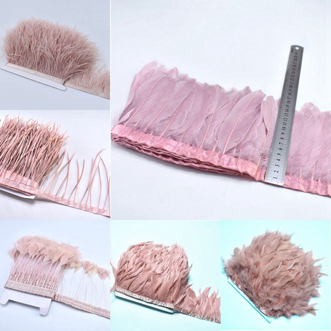 Plumes d'oie en cuir rose 1 mètre | Frange pour la couture de vêtements, bricolage plumes de faisan, ruban pour décoration de fête à la maison ► Photo 1/1