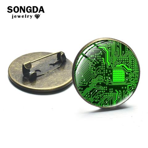 SONGDA – broche principale pour ordinateur, personnalité, Circuit imprimé, image, verre, Cabochon, épingles métalliques, boutons, veste, sac à dos, Badges ► Photo 1/6