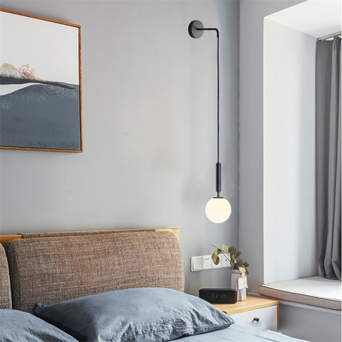 Lampe murale moderne nordique en verre, lampe de chevet, applique ronde, éclairage de chevet, mur Led, E27 ► Photo 1/6