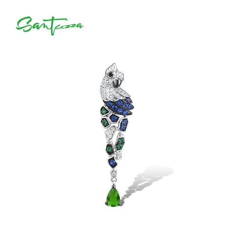 SANTUZZA argent pendentif pour femmes véritable 925 en argent Sterling exquis perroquet oiseaux étincelant bleu vert CZ à la mode Fine bijoux ► Photo 1/6