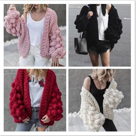 2022 automne hiver femmes chandail boule lanterne manches cardigans femme tricot pull grossier paresseux cadigans femmes pull pull ► Photo 1/6