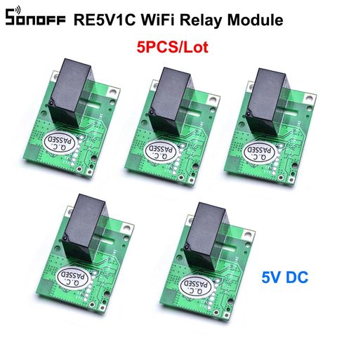 5 pièces SONOFF RE5V1C Wifi bricolage commutateur 5V Module de relais cc commutateurs sans fil intelligents entrée/Modes auto-verrouillables APP/voix marche/arrêt à distance ► Photo 1/6