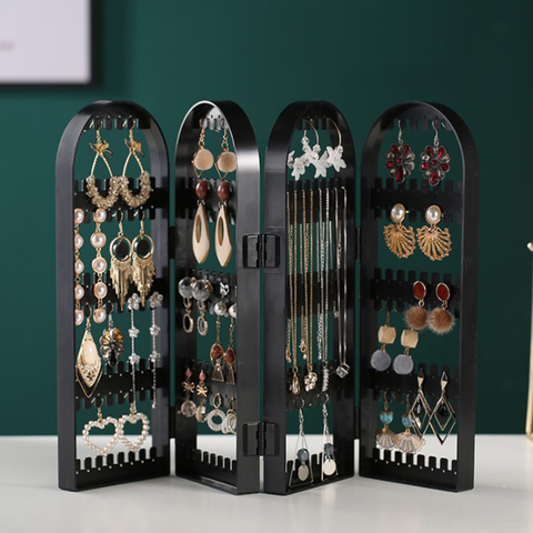 Boîte de rangement pour boucles d'oreilles, organisateur de bijoux, présentoir de collier, support pliable, armoire de rangement boîte en plastique à 4 portes 240 trous ► Photo 1/6