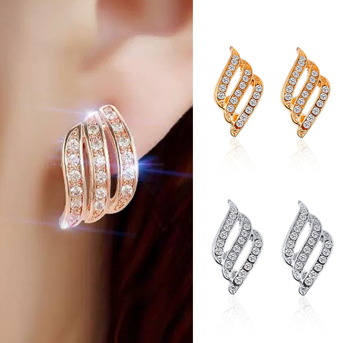 Boucles d'oreilles en cristal pour femmes, bijoux à la mode, strass, couleur or, bijoux modernes, cadeau ► Photo 1/6