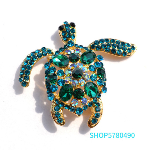 Couleur verte cristal mer tortue broches strass broche pour femmes manteau vêtements dame cadeaux élégant poitrine broche bijoux de mode ► Photo 1/6