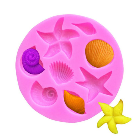 Bricolage en Silicone en forme de coquille, étoile de mer, conque, poisson, queue de sirène, Fondant, outils de décoration de gâteaux, savon, outils pour chocolat ► Photo 1/4