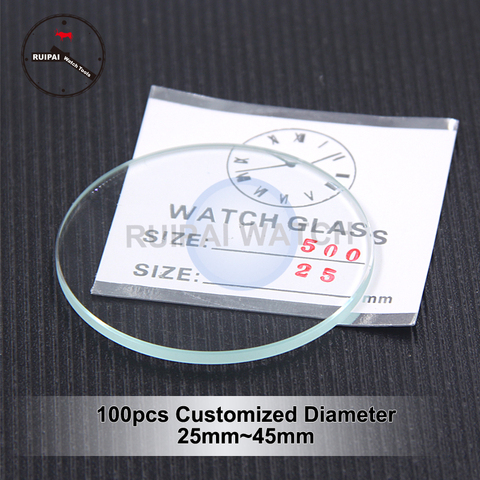 Verre minéral pour montre, 100mm pièces/boîte mm 2.5mm épaisseur 2.5mm 25mm ~ 45mm pièces personnalisées en verre pour horloger ► Photo 1/4