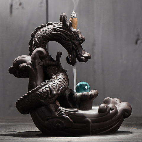 Avec 10 cônes en céramique Backflow Dragon brûleur d'encens créatif décor à la maison Dragon brûleur encensoir avec boule de cristal chanceux ► Photo 1/6