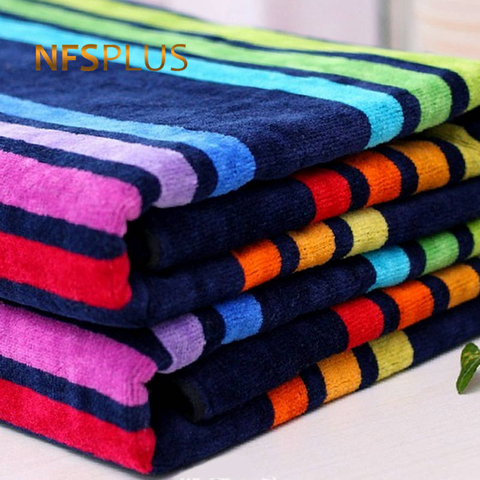 Serviette de bain absorbante à rayures 100% coton, motif arc-en-ciel, 34x75cm, pour le Sport, pour le voyage, 34x75cm ► Photo 1/6