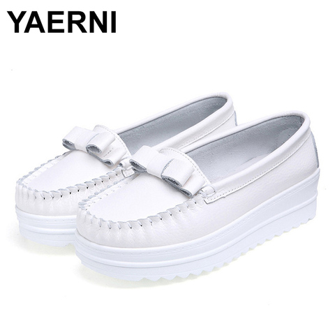 YAERNI – mocassins à lacets en cuir véritable pour femme, chaussures confortables et décontractées avec nœud de plateforme, collection automne 2022 ► Photo 1/6