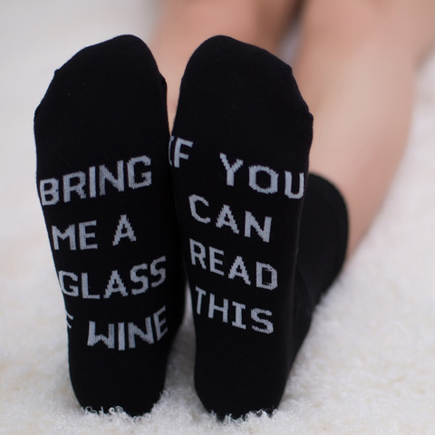 Chaussettes imprimées avec mots humoristiques, 21 Styles, si vous pouvez lire, apportez-moi un verre de vin, chaussettes décontractées en coton, chaussettes unisexes, livraison gratuite ► Photo 1/6