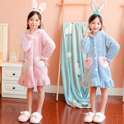 Peignoir pour enfants pyjamas Robe en flanelle pour filles pyjamas épais en peluche vêtements de maison printemps automne hiver bébé peignoir mignon ► Photo 1/6