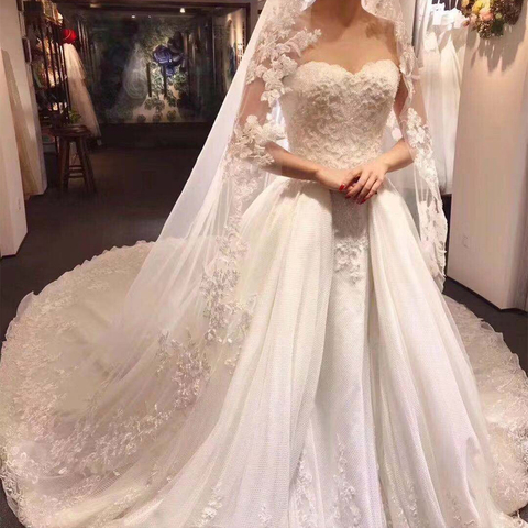 Voile de mariée Long avec Appliques en dentelle, voile de mariée luxueux, accessoires de mariage ► Photo 1/6