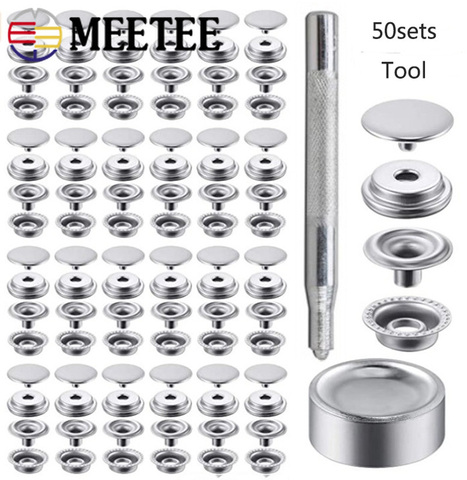 Meetee 10/25/50/75 ensembles 15mm acier inoxydable argent bouton pression attache 201 trousse à outils quatre boutons pression boucle bricolage vêtement raccord ► Photo 1/6