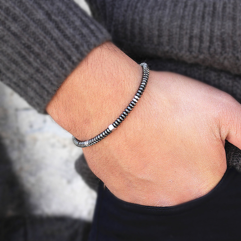 Bracelet de luxe fait à la main pour hommes, 4MM, Bracelet à perles en hématite, pour hommes et femmes, bijoux cadeau, nouvelle collection 2022 ► Photo 1/6