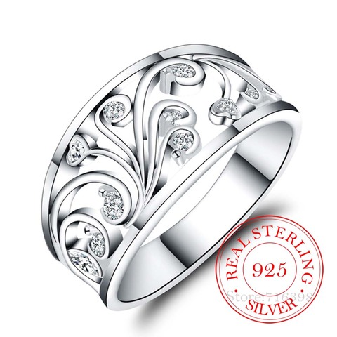 Bagues en Argent Sterling 925 pour femmes et hommes, motif végétal exquis, cristal Cz infini, Bague en Argent 925 ► Photo 1/5