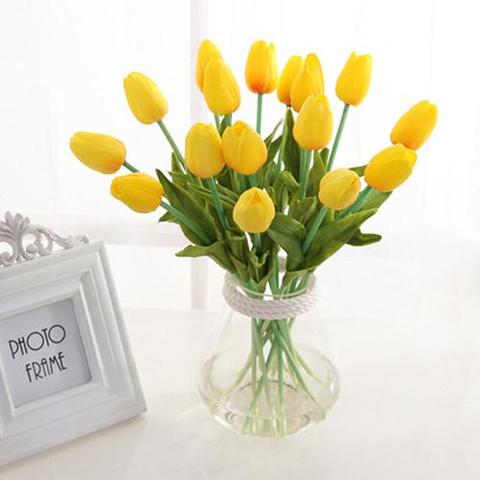 Bouquet de tulipes artificielles en soie, jolie fleur en Latex, toucher réel, pour décoration de mariage, pour la maison, fournitures d'hôtel, pour fête ► Photo 1/6