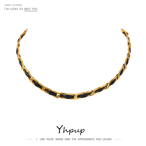 Yhpup à la mode en cuir PU collier en métal collier de mode en acier inoxydable 18 K Goth Punk bijoux collier de déclaration pour les femmes cadeau ► Photo 1/1