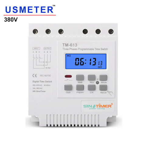 Minuterie numérique TM613 380V, 16a, 3 phases, Programmable 7 jours, relais 16a, contrôleur automatique Intelligent ► Photo 1/6