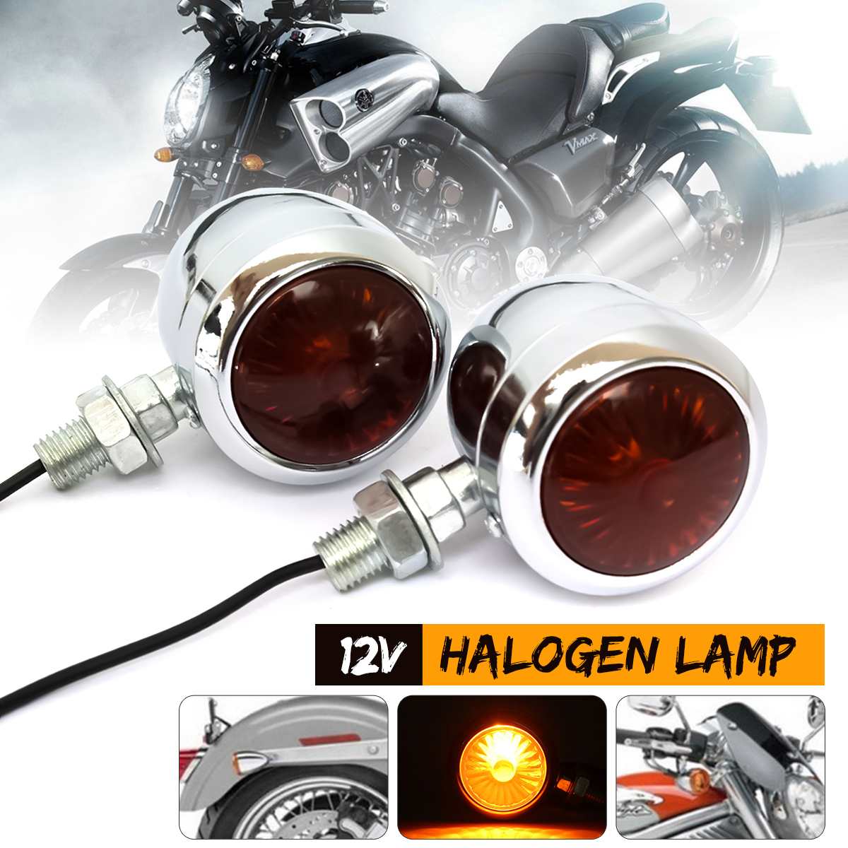 2/4 pièces 12V rétro métal Chrome moto clignotant indicateur halogène ampoule lampe Vintage ambre universel pour Harley ► Photo 1/6