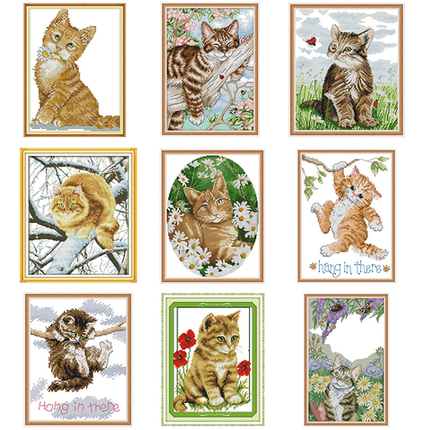 Set de points de croix chinois, série de chats mignons, broderie, DMC, ensemble de points de croix chinois, 14CT, 11CT, lot de points de croix, broderies ► Photo 1/6