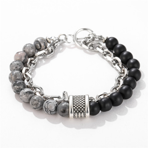 Bracelet perlé en pierre naturelle pour Homme et femme, bijou classique en acier inoxydable, œil de tigre ► Photo 1/6