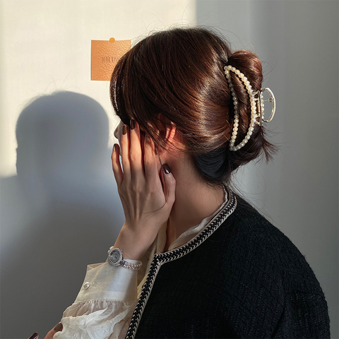 Peri'sBox grande lune perle pinces à cheveux bijoux elliptique croissant strass cheveux griffes élégant cheveux accessoires pour femmes ► Photo 1/6