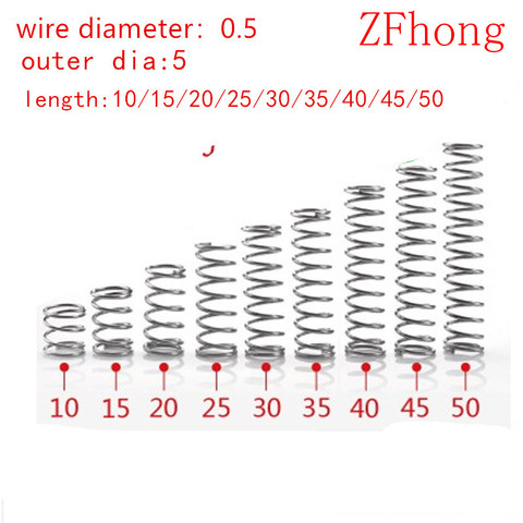 Diamètre du fil 0.5mm OD 5mm en acier inoxydable, petite longueur de ressort de Compression 5mm-50mm, 20 pièces ► Photo 1/1