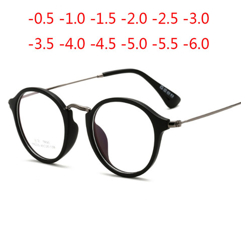 Lunettes rondes classiques pour femmes et hommes, monture de lunettes noires-1 -1.5 -2 -2.5 -3 -3.5 -4 -4.5 -5.0 -5.5 -6.0 ► Photo 1/6