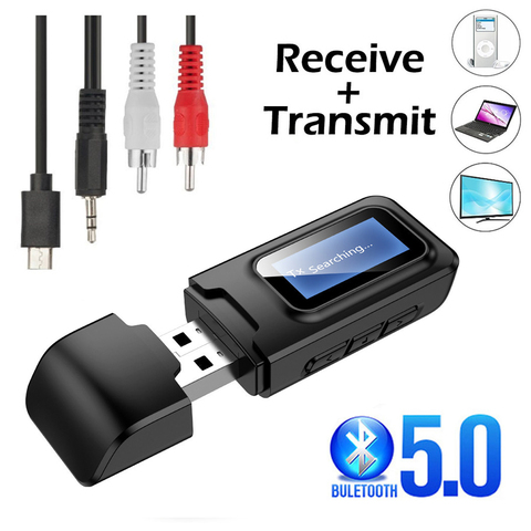 USB Bluetooth 5.0 + EDR + LCD affichage Audio récepteur émetteur pour TV PC sans pilote USB Dongle 3.5MM 3.5 AUX adaptateur sans fil ► Photo 1/6