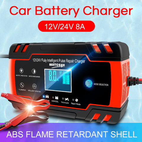 12v 8A chargeur de batterie de voiture entièrement automatique 12V 8A 24V chargeur rapide intelligent pour AGM GEL batterie au plomb humide chargeur de réparation d'impulsion ► Photo 1/6