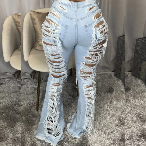 Echoine – jean bleu ample pour femme, pantalon en Denim, jambes larges, ajouré, taille haute, Streetwear, droit, Harajuku, 2022 ► Photo 1/6