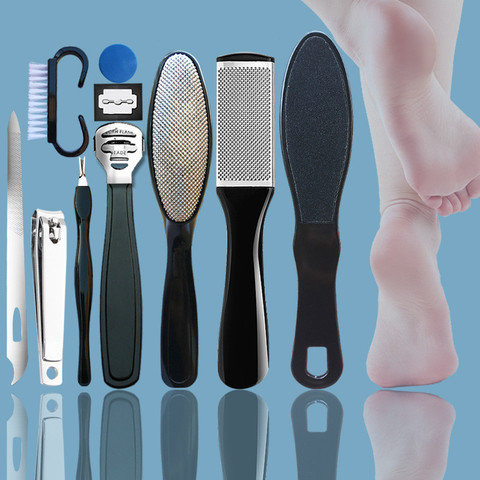 Kit de soins professionnels des pieds 10 en 1, ensemble d'outils de pédicure, râpe à pied en acier inoxydable, dissolvant de peau morte, nettoyage des ongles des pieds ► Photo 1/6