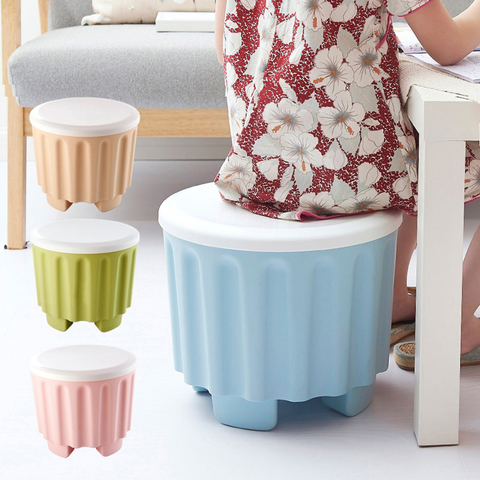 Pouf de rangement pouf empilable rond avec rangement repose-pied tabouret siège organisateur de rangement en plastique pouf 32*27.5cm ► Photo 1/6