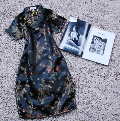 Qipao – robe chinoise courte Dragon & phénix pour femmes, Cheongsam classique, col Mandarin, grande taille 3XL ► Photo 1/6