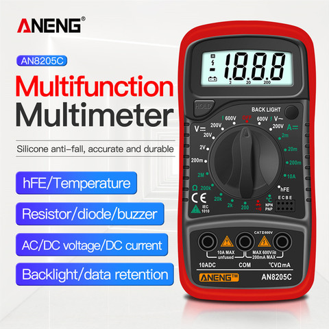 ANENG AN8205C multimètre digital professionel mini multimeter testeur électrique numérique ampèremètre tester electric ca/cc Volt Ohm testeur voltmeter Multimetro avec Thermocouple LCD rétro-éclairage Portable мультиме ► Photo 1/6