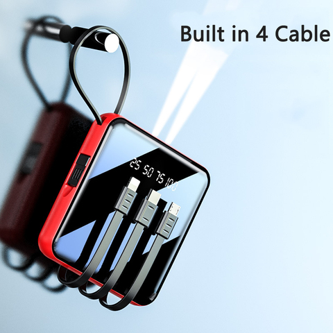 Mini chargeur Portable, batterie externe avec 4 câbles intégrés, Power Bank pour téléphone Portable, tablette avec affichage numérique ► Photo 1/6