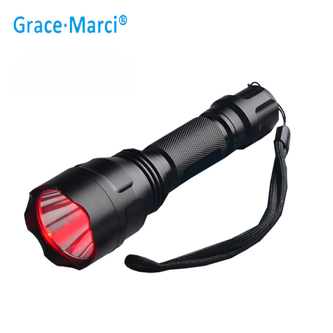 GM – lampe de poche puissante LED rouge 3W, 3 modes, lumière rouge étanche, torche rouge 18650, pour cyclisme, chasse, randonnée, pêche ► Photo 1/6