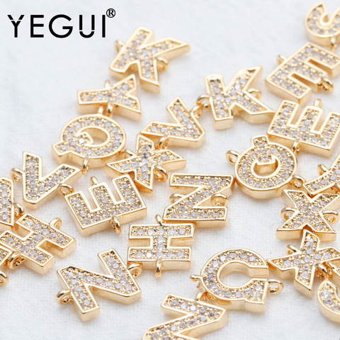 YEGUI-accessoires de bijouterie M801, plaqué or 18k, 0.3 microns, pendentifs en zircon à faire soi-même, lettre de l'alphabet, boucles d'oreilles de bricolage, 10 pièces/lot ► Photo 1/6