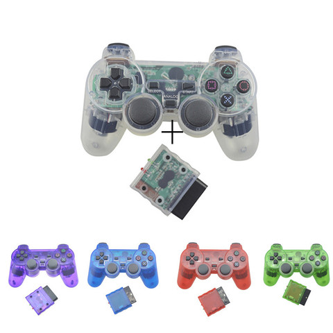 Contrôleur de manette de jeu sans fil Bluetooth couleur transparente pour Sony PS2 2.4G contrôle des vibrations pour le Joystick de plâtrage 2 ► Photo 1/6